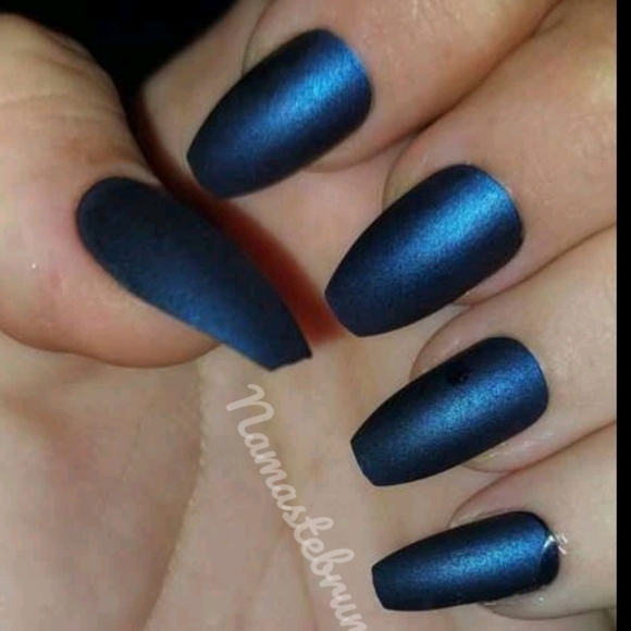 2/$16 Royal Blue Matte Coffin Press On Nails - Picture 6 of 16